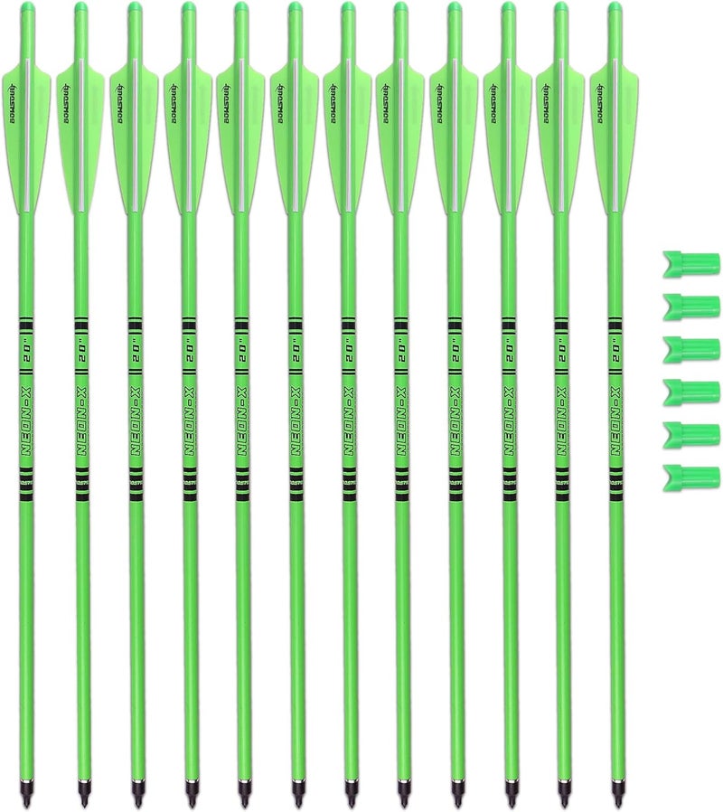 BOWSOUL Crossbow Bolts 20inch Fluorescence Color Carbon Crossbow Hunting Arrows with 4" Vanes and Replaced Arrowhead(12 Pack) - Image 1